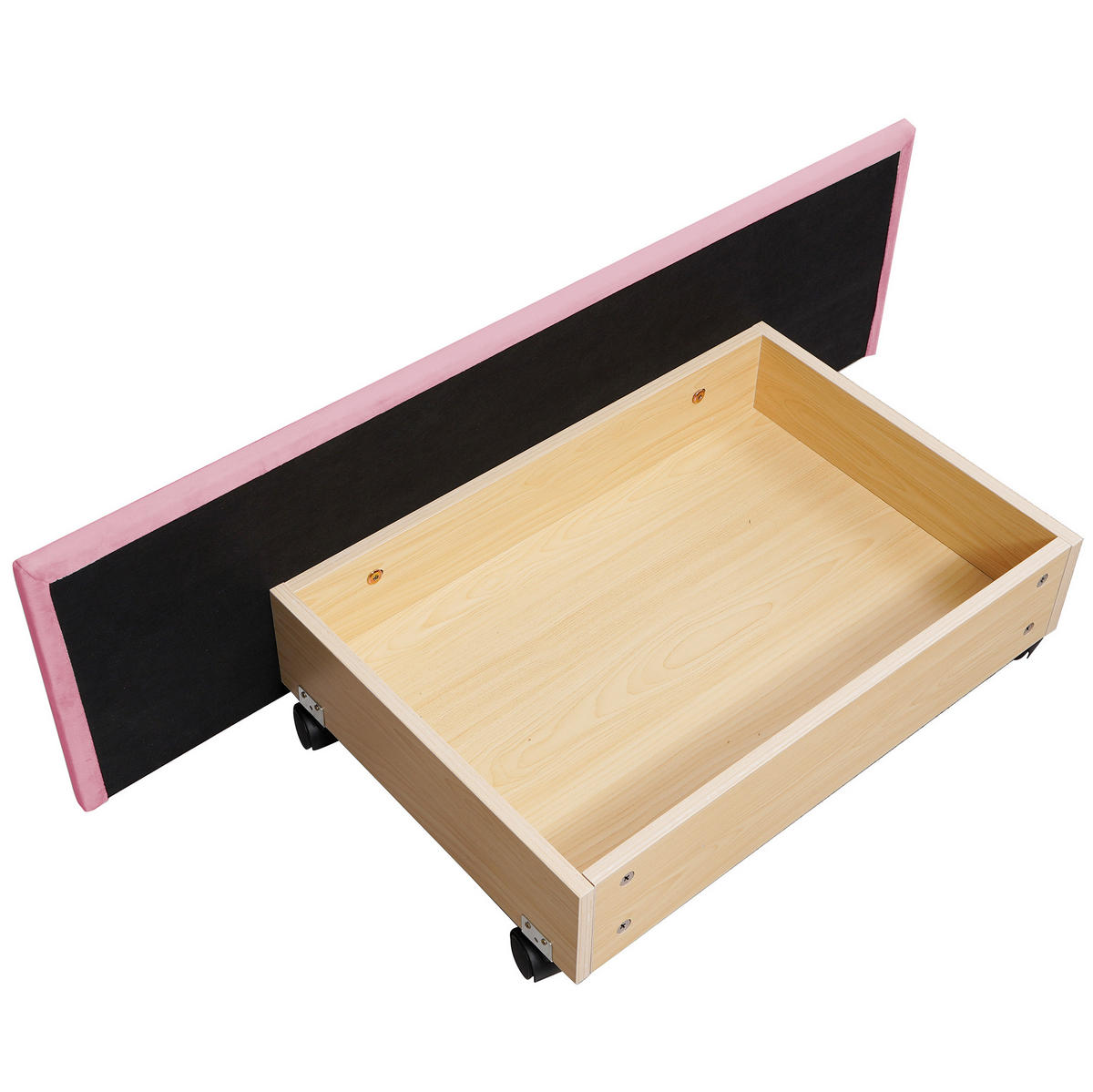 KINDEREINZELBETTEN aus Samt 90x200 cm in Rosa mit Schublade - Rosa, Textil (90/200cm) - Modfu