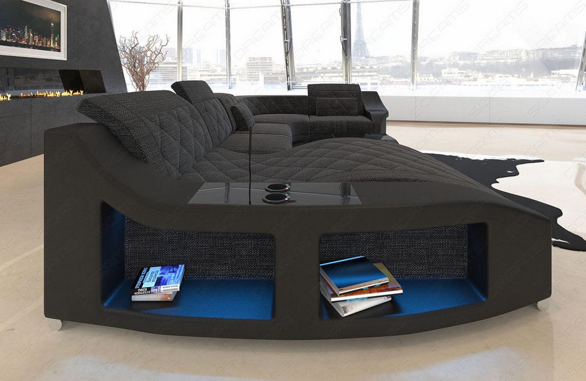 WOHNLANDSCHAFT Stoff Sofa Swing U Form Schwarzgrau Schwarz Strukturstoff - Schwarz, Kunststoff (404/90/220cm)
