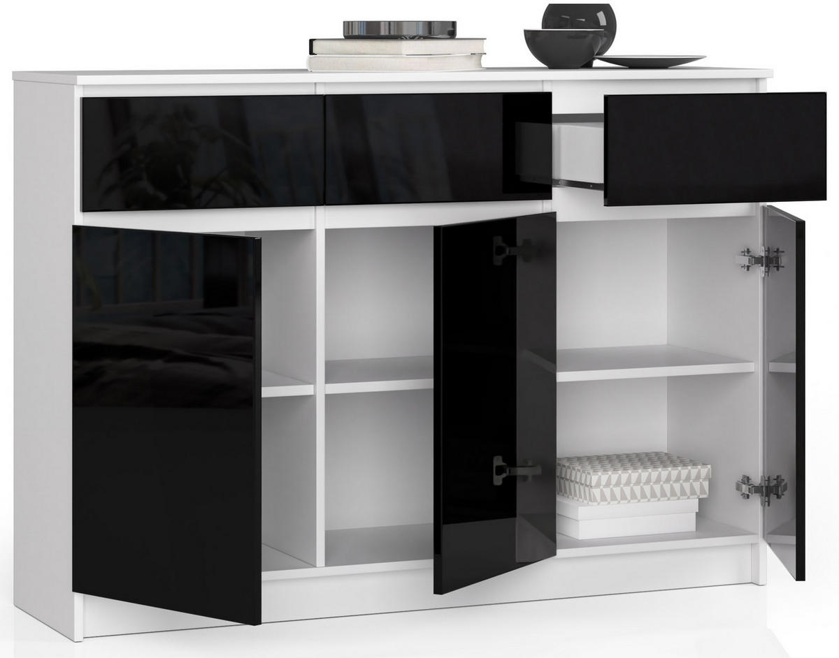 KOMMODE Weiß, Schwarz Glanz 99/138/40 - Weiß, Holzwerkstoff (138/99/40cm) - RAUMHIRSCH FURNITURE