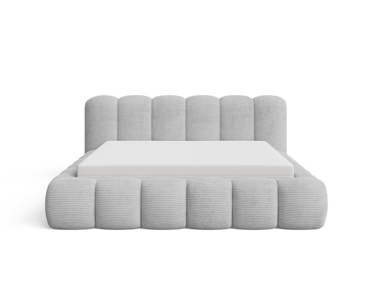 POLSTERBETT 140x200 mit Bettkasten, Lattenrost und Kopfteil, Poso Cord-Stoffbezug Grau - Grau, Holz (140/200cm) - Chilly