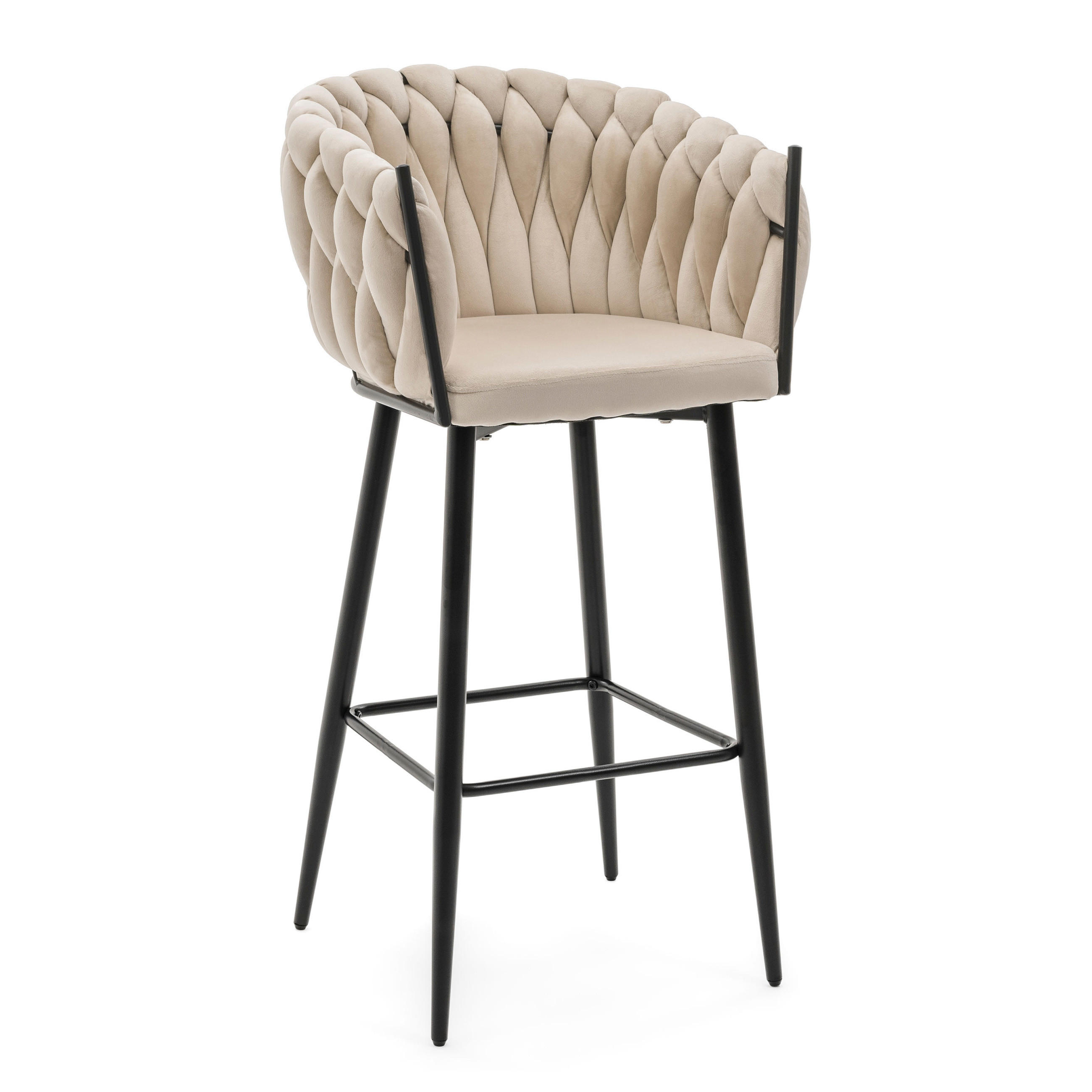 BARHOCKER LATINA gepolsterter mit Steppung - beige - Samt Velour - Ecru/Schwarz, Metall (54/105/55cm) - NEW HOME