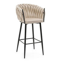 BARHOCKER LATINA gepolsterter mit Steppung - beige - Samt Velour - Ecru/Schwarz, Metall (54/95/55cm) - NEW HOME
