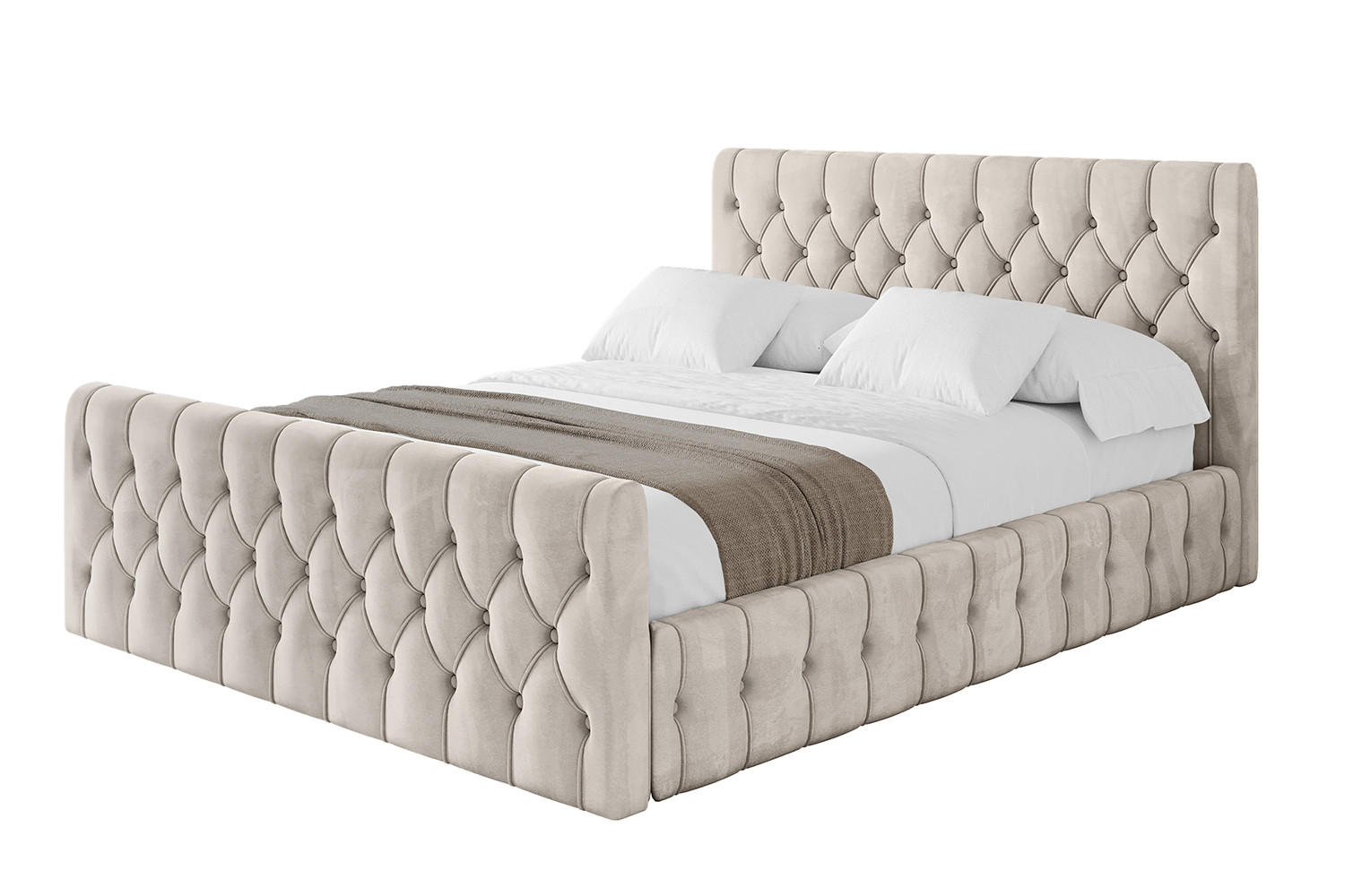 POLSTERBETT mit Bettkasten, Fußteil und Lattenrost, Boxbett mit Matratze H3/H4 - LARO-Z 120x200 Beige - Beige, Holzwerkstoff/Textil (120/200cm) - ALTDECOR