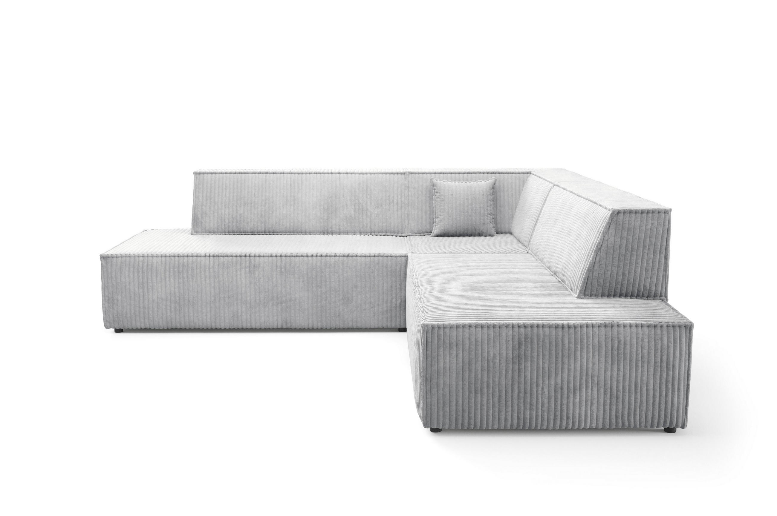 ECKSOFA TESSO II R-S Grau Kordstoff mit Schlaffunktion - Grau, Holz (254/254cm) - MASSENO