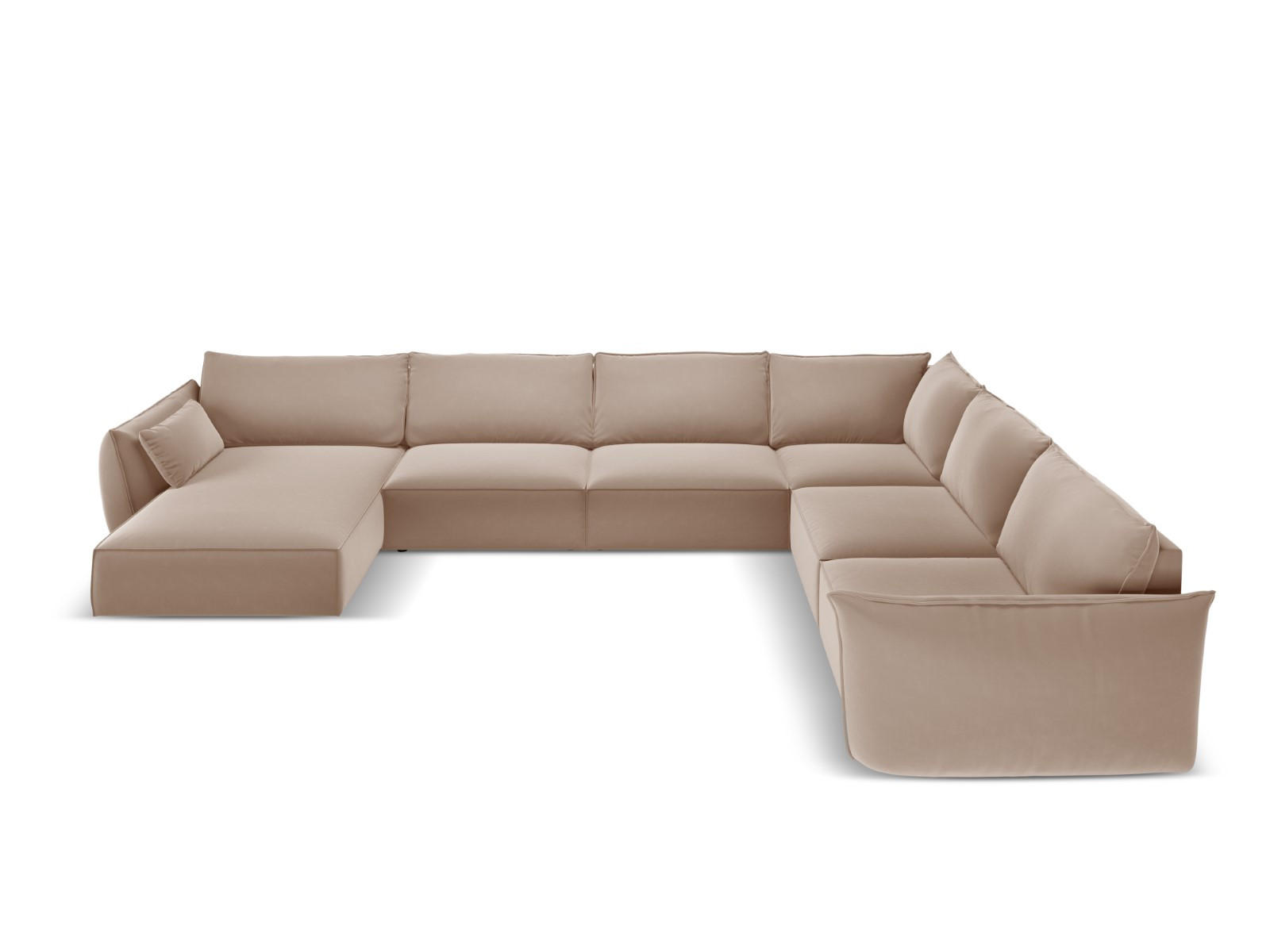 PANORAMASOFA rechts Kaelle aus Samt beige 8 Sitzplätze - Beige, Textil (284/85/384cm) - Micadoni