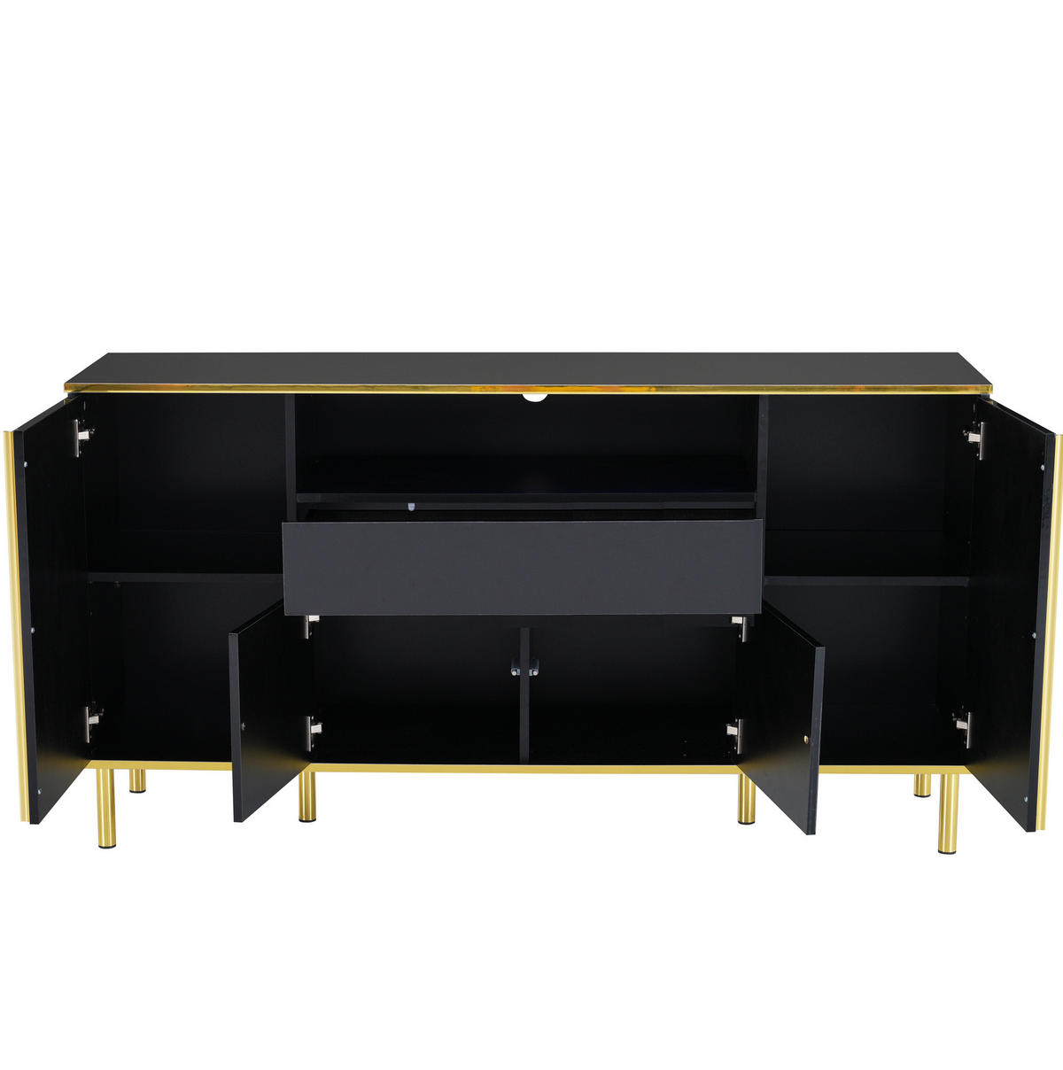 SIDEBOARD aus MDF und Spanplatte 150x40x80 cm Schwarz Hochglanz mit LED-Beleuchtung und Stauraum - Schwarz, Holzwerkstoff (150/80/40cm) - IVMEU