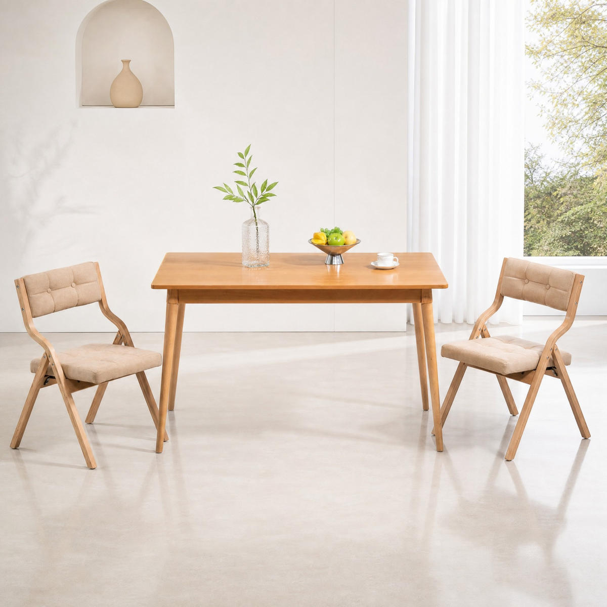 STUHL 2er-Set in Khaki aus Holz mit Klappfunktion - Greige/Naturfarben, Holz/Holzwerkstoff (48/77/61cm) - CHICFURN