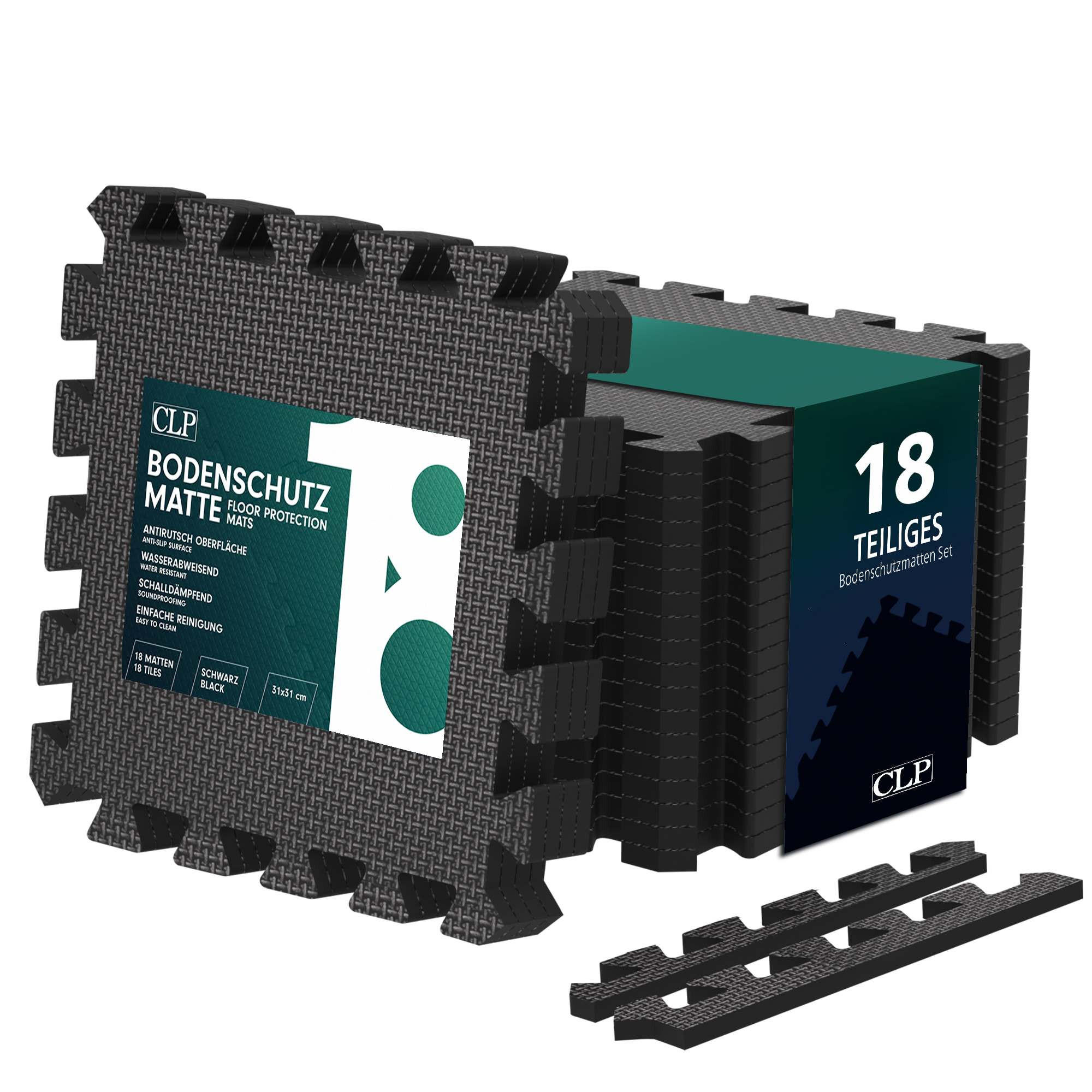 BODENSCHUTZMATTE 18er-Set Schwarz - Schwarz, Kunststoff (30/30cm) - CLP
