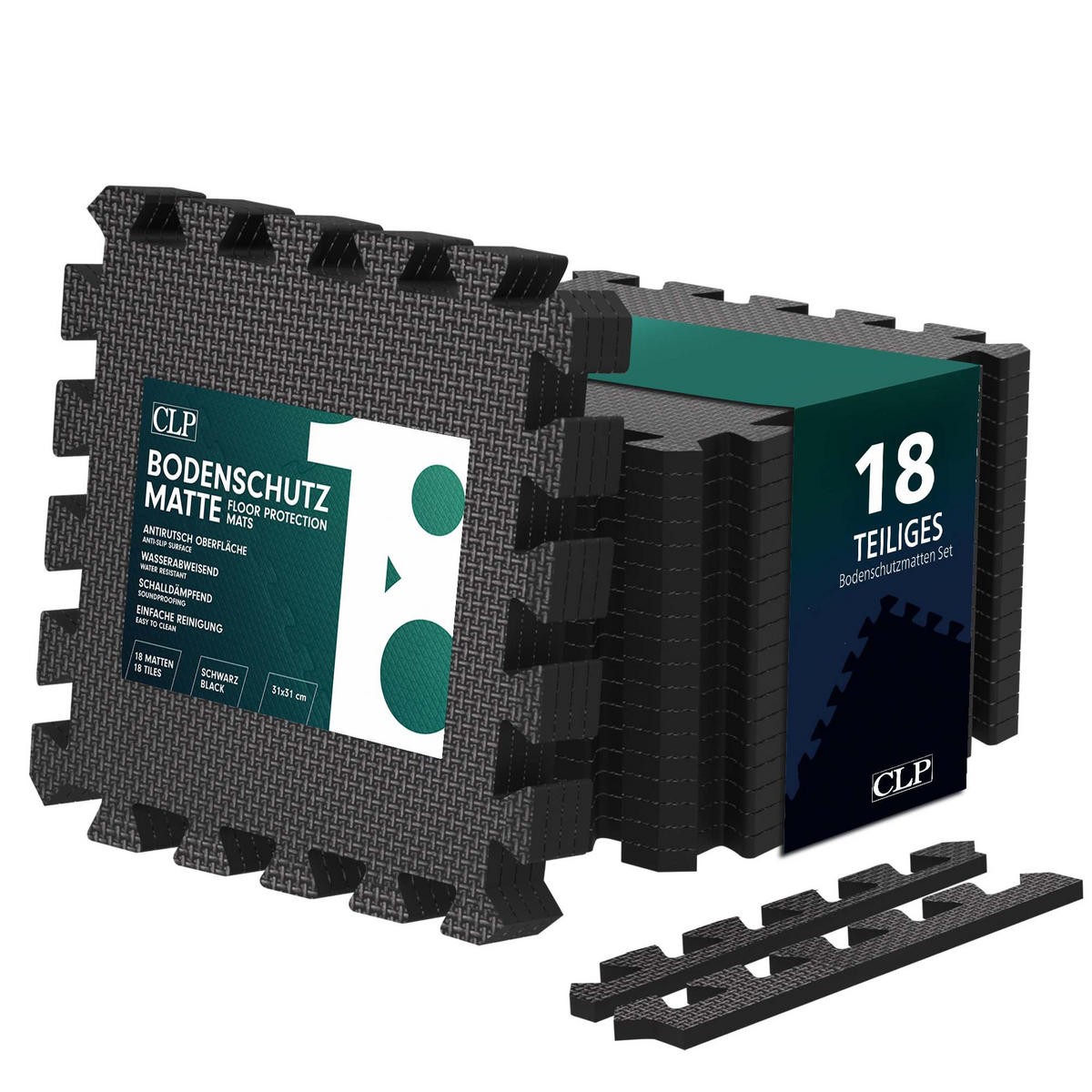 BODENSCHUTZMATTE 18er-Set Schwarz - Schwarz, Kunststoff (30/30cm) - CLP