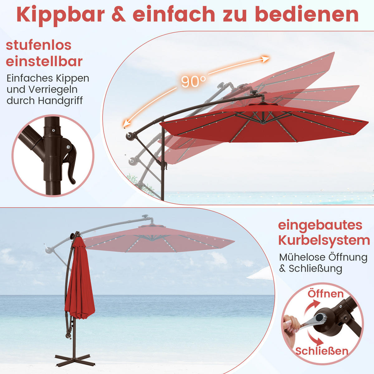 HÄNGESCHIRM Rot - Weinrot, Textil (300/300cm) - COSTWAY