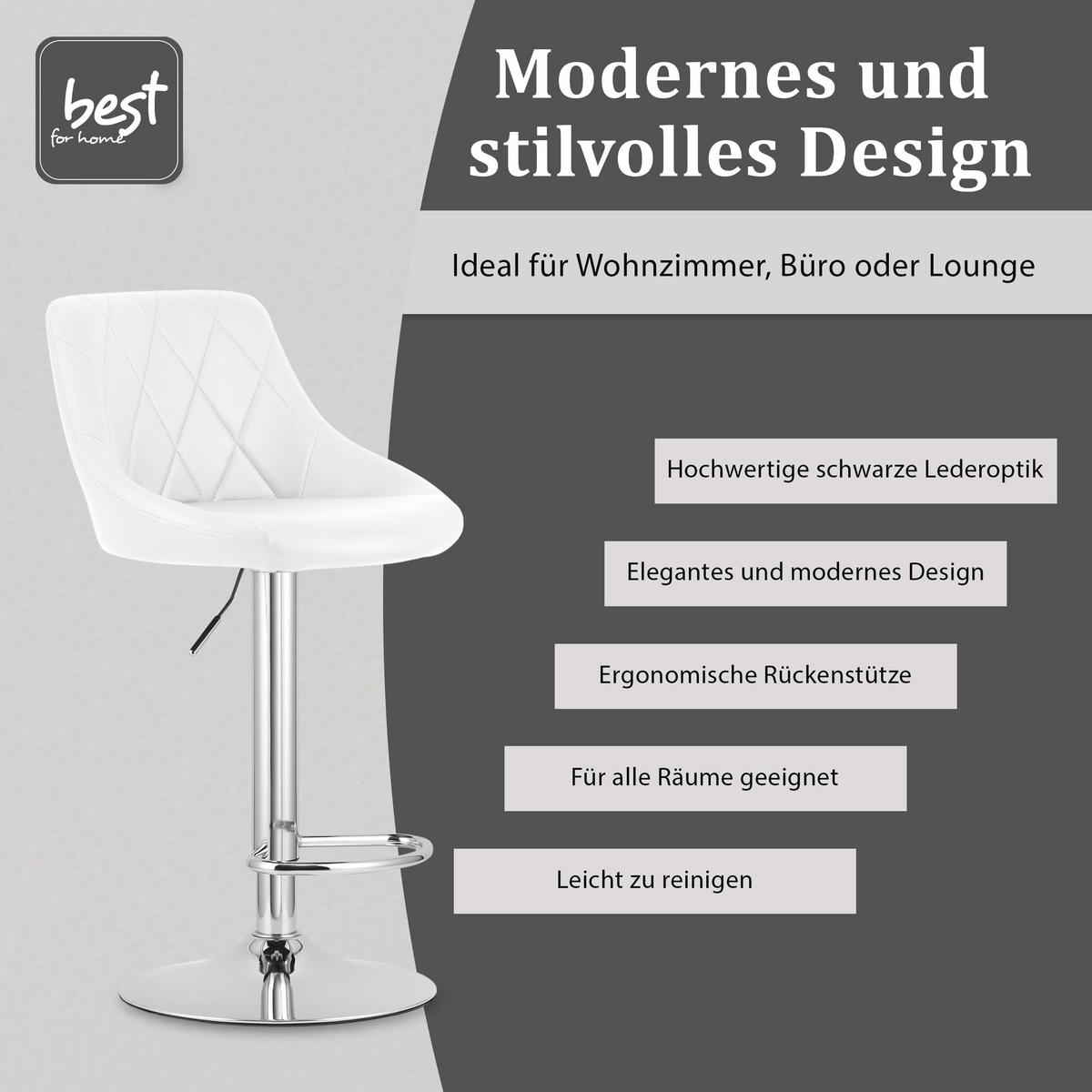 BARHOCKER, drehbar, HÖHENVERSTELLBAR, in Weiß, Modernes Design - Weiß, Textil (36/107/38cm) - Best For Home