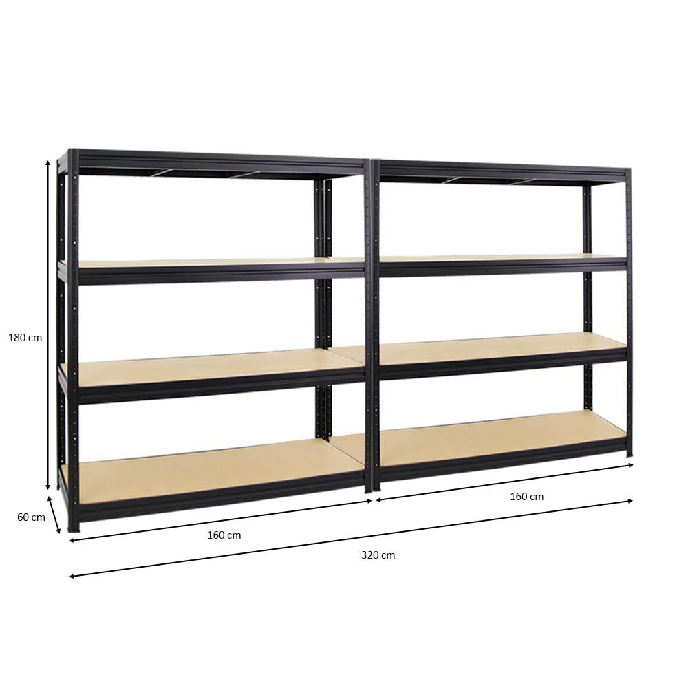 SCHWERLASTREGAL Dino 2er-Set mit 2x 180x160x60 cm Fachlast 600 kg Schwarz - Schwarz, Metall (320/180/60cm) - PROREGAL