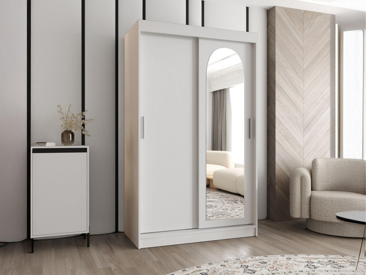 SCHWEBETÜRENSCHRANK Selfie 120 cm mit Schubladen - Silberfarben/Weiß, Holzwerkstoff/Kunststoff (120/200/62cm) - MIRJAN24