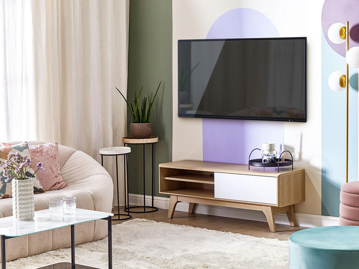 TV-MÖBEL Hellbraun, Weiß BUFFALO 35/117/44 cm - Hellbraun, Holzwerkstoff (117/44/35cm) - Beliani