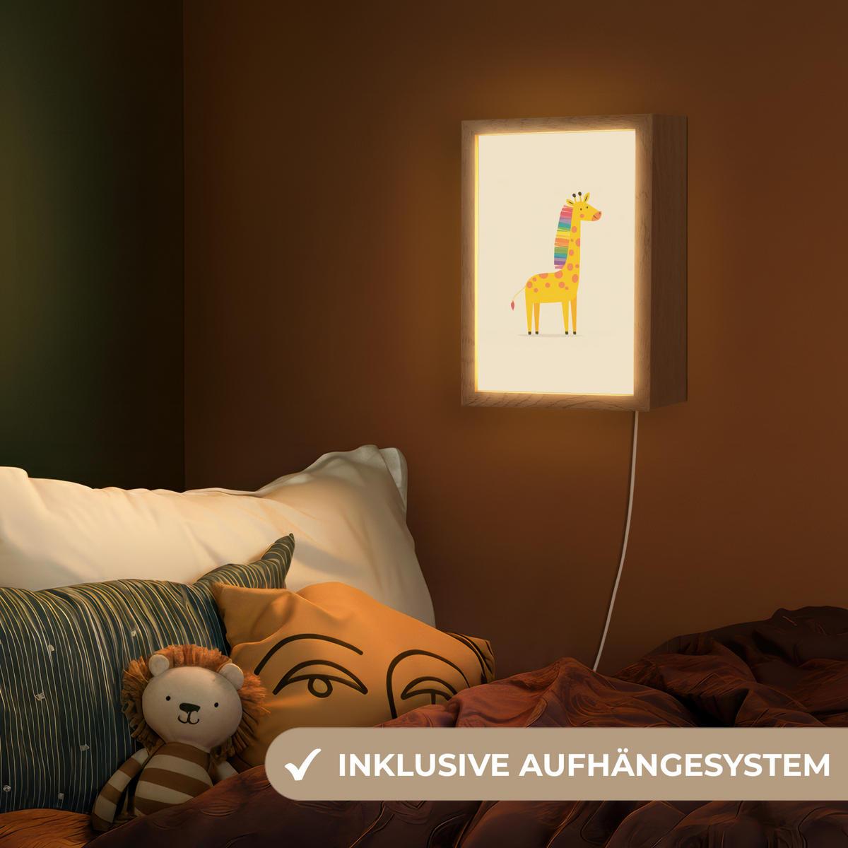 NACHTTISCHLAMPE Giraffe - Regenbogenmähne - Beige 20x30 cm - Beige, Holzwerkstoff (8/20/30cm)