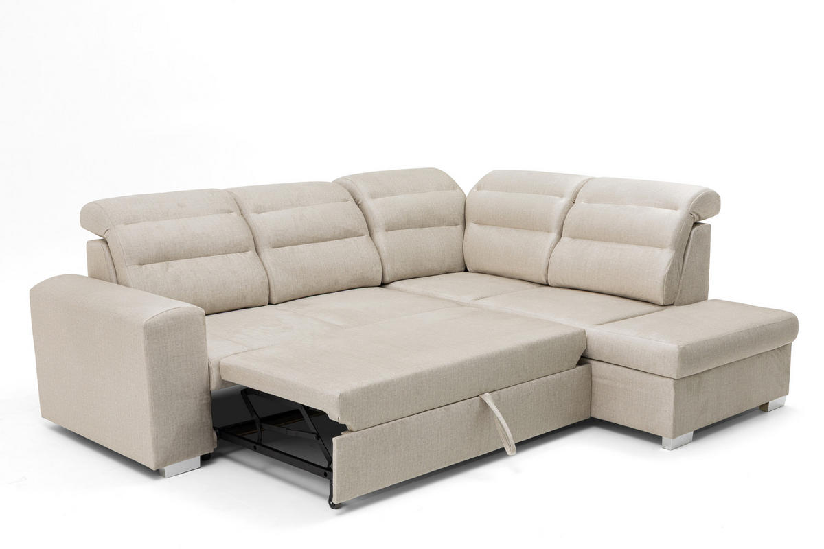 ECKSOFA CLOUD L Rechts mit Schlaffunktion 120x190 Velours Creme - Chromfarben/Creme, Holz/Kunststoff (260/202cm) - Muffo