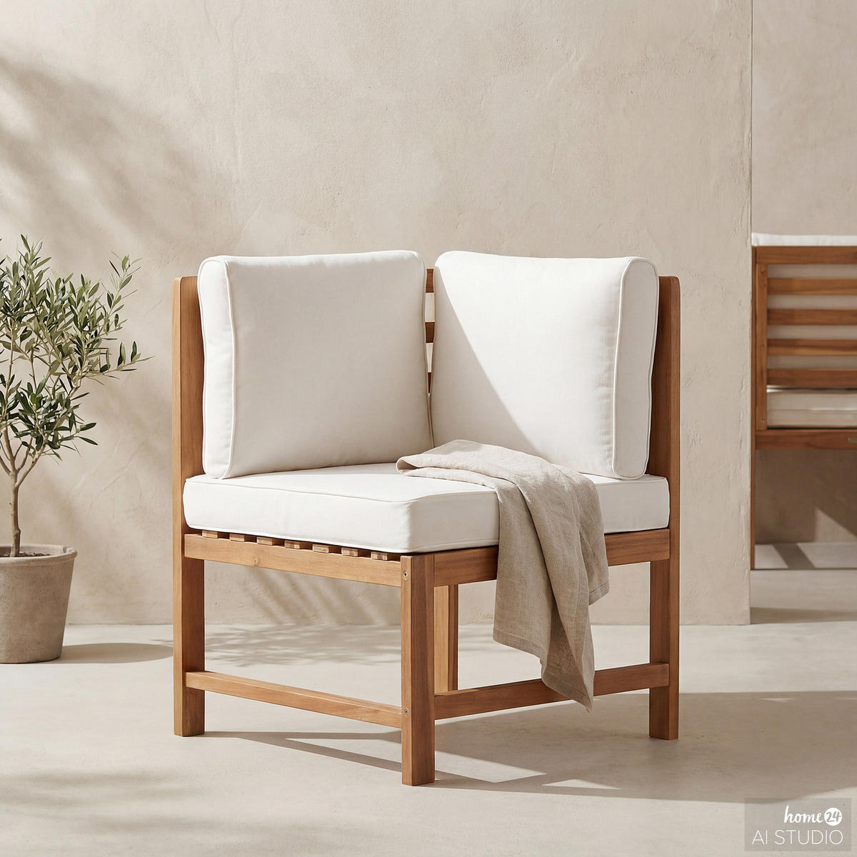 DININGECKELEMENT - Akazie massiv / Polyester - Braun / Beige - Beige/Braun, Holz/Textil - home24