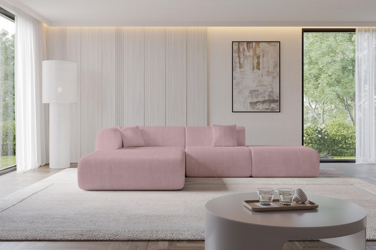 ECKSOFA Ottomane Links OVLY-L 289x176x71 Rosa Cord - Schwarz/Rosa, Holzwerkstoff/Kunststoff (176/289cm) - ALTDECOR