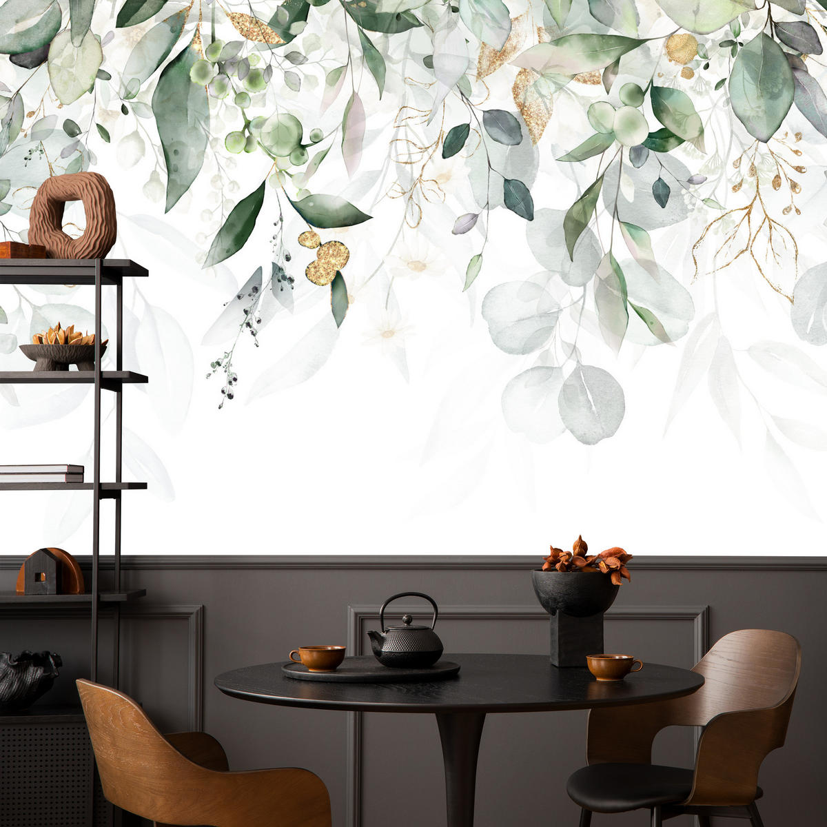 FOTOTAPETE Aquarell Blätter Pflanzen Natur 100x70 - Gelb/Beige, Papier (100/70cm) - Muralo