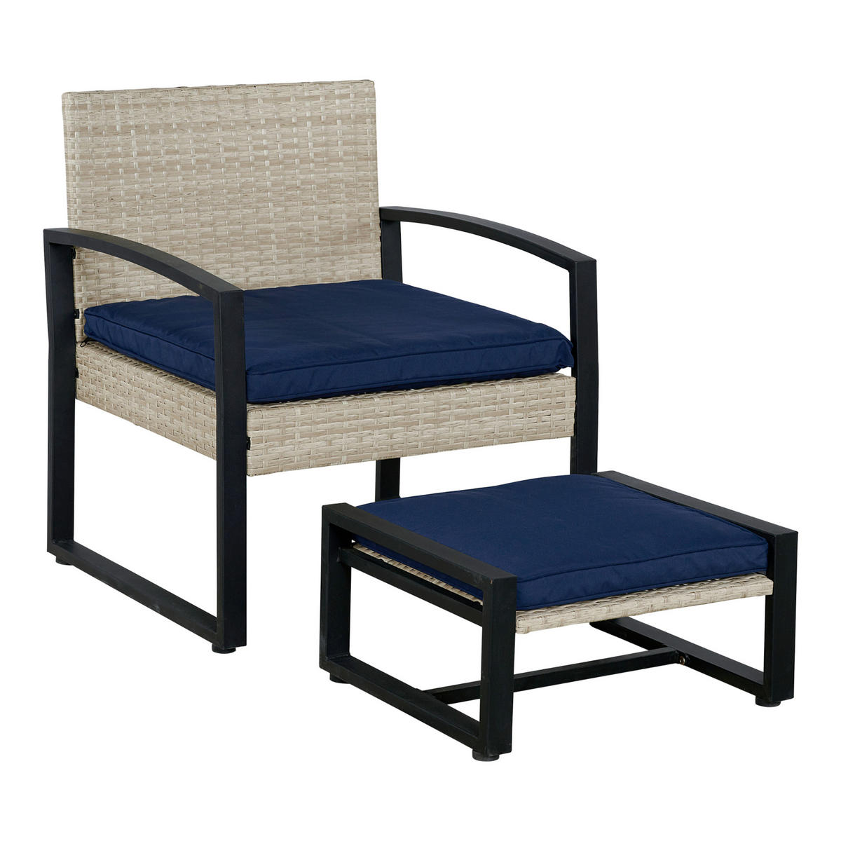 LOUNGE-SET 5 TLG. Calvello - Beige/Dunkelblau, Kunststoff/Metall - casa.pro