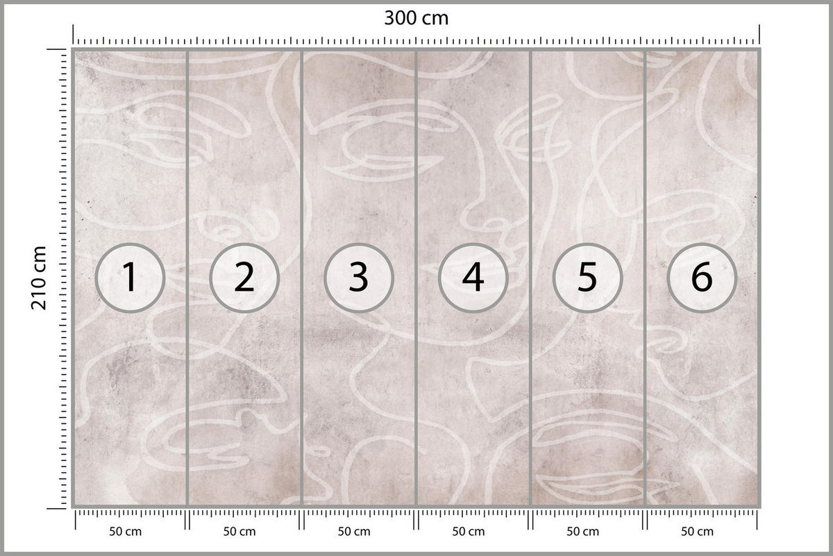 FOTOTAPETE für Schlafzimmer Abstrakte Gesichter Beton 300x210 - Beige/Braun, Papier (300/210cm) - Muralo