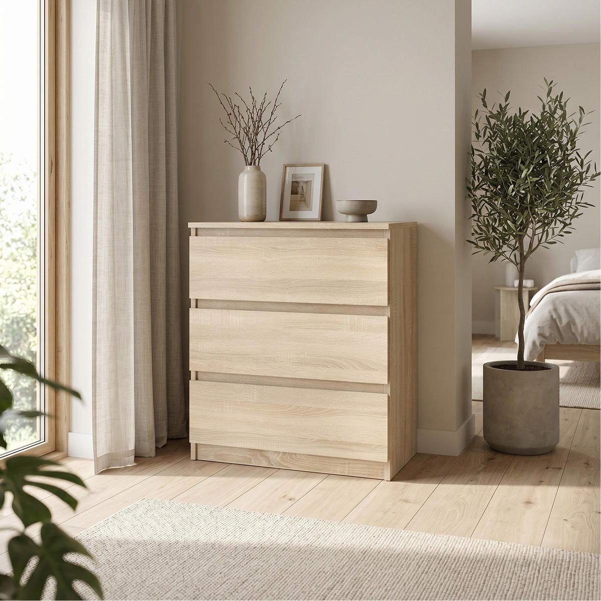 KOMMODE NUDO 70/78,5/39cm mit 3 Schubladen Türen Sonoma Eiche - Sonoma Eiche, Holzwerkstoff (70/78.5/39cm) - MASSENO