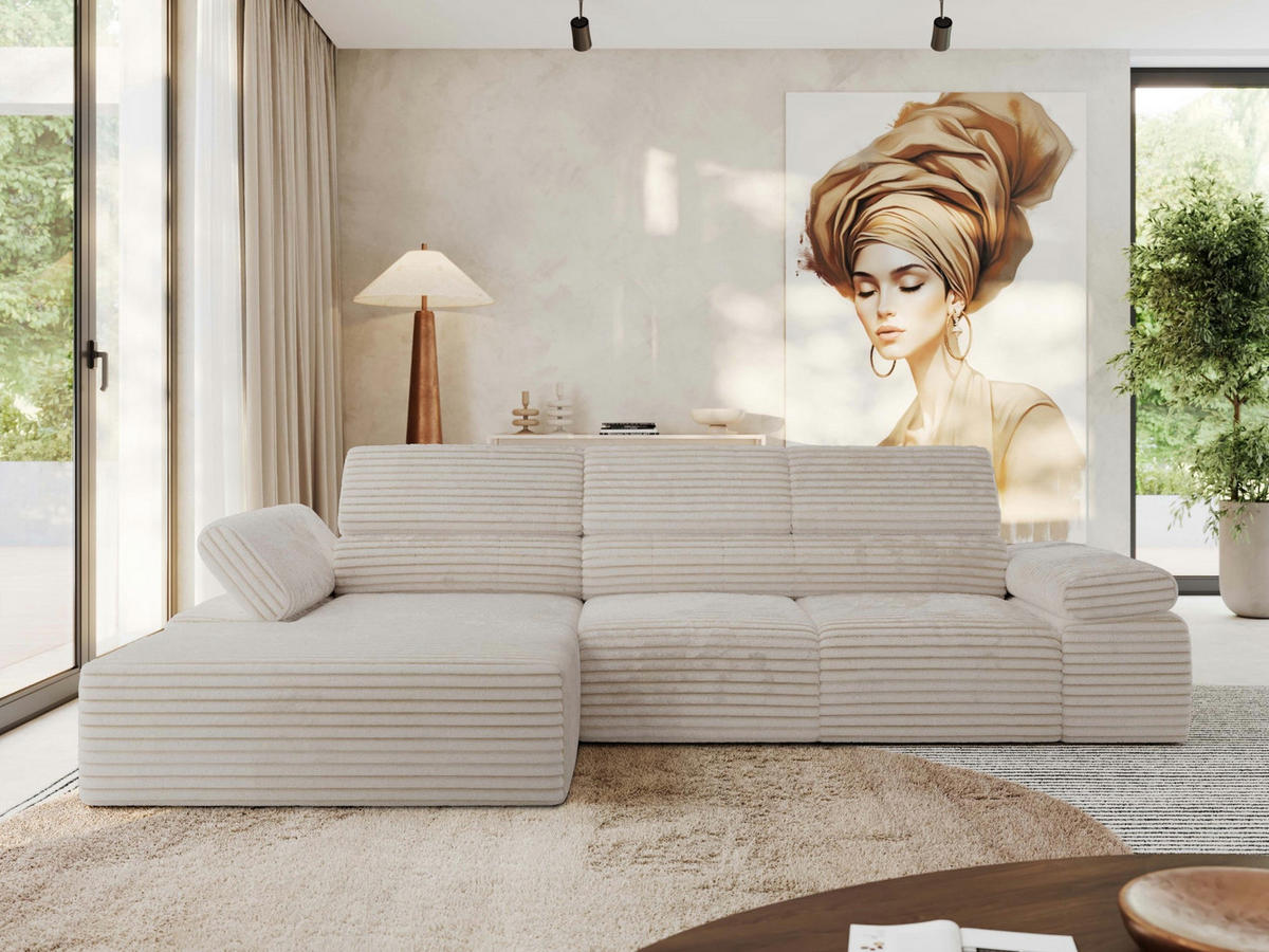ECKSOFA RILASSO L Beige Cord - links - Beige/Schwarz, Kunststoff/Textil (296/174cm) - MKS