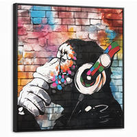 LEINWAND Bilder mit Rahmen - Affe - Graffiti - Musik - 90x90 - Multicolor, Textil (90/90cm) - MuchoWow