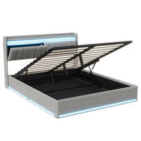 POLSTERBETT 140x200 cm Luna Comfort mit Hydraulik-Stauraum, LED-Beleuchtung und Stauraum-Kopfteil, Samt Grau - Grau, Textil (140/200cm) - DELFA