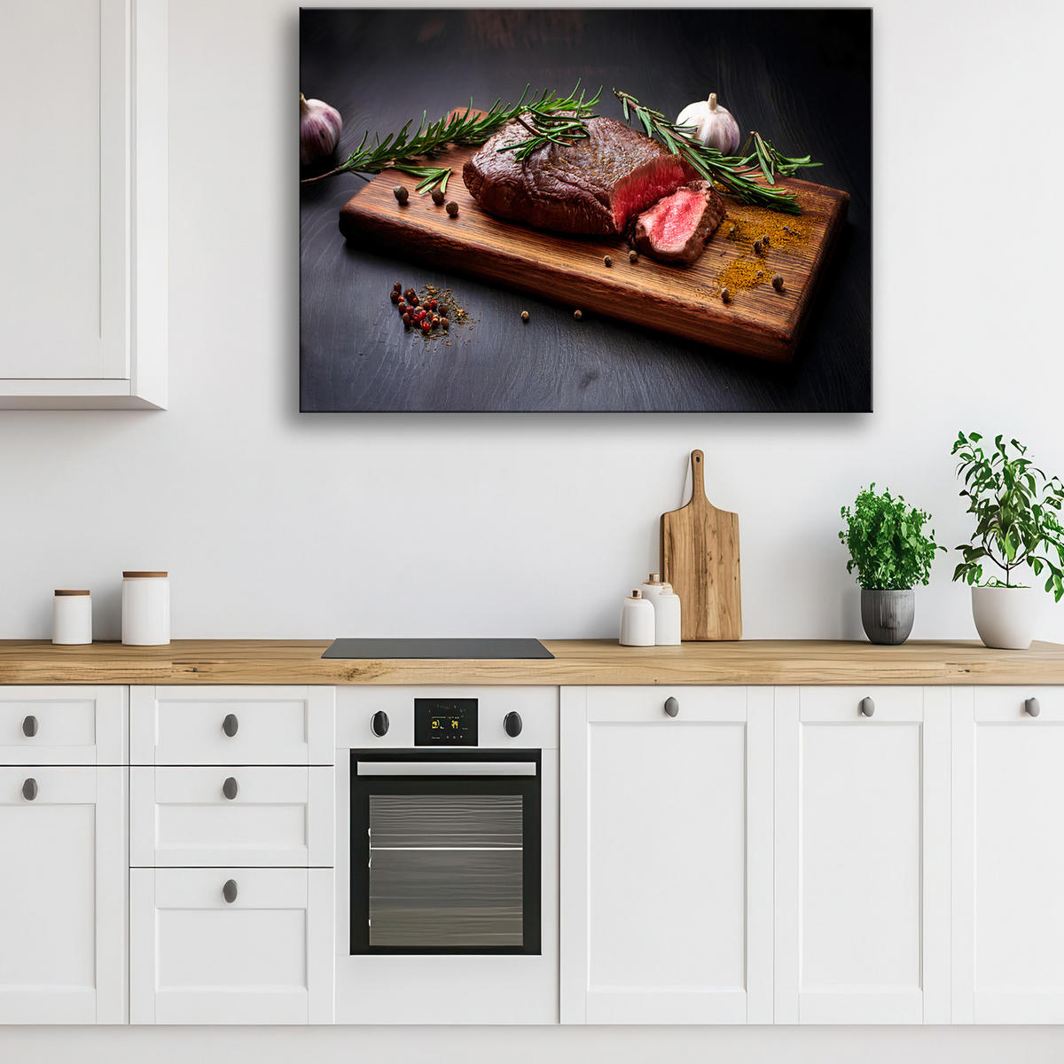 WANDBILD steak fleisch essen für die restaurantküche - Schwarz, Textil (60/40cm) - Feeby