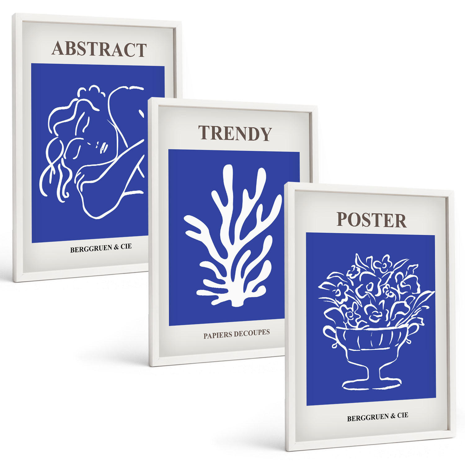 BILDER SET 3er Set - 40x60 cm Weißer Rahmen - Stilvolle blaue Poster - Weiß, Kunststoff (40/60cm) - TULUP