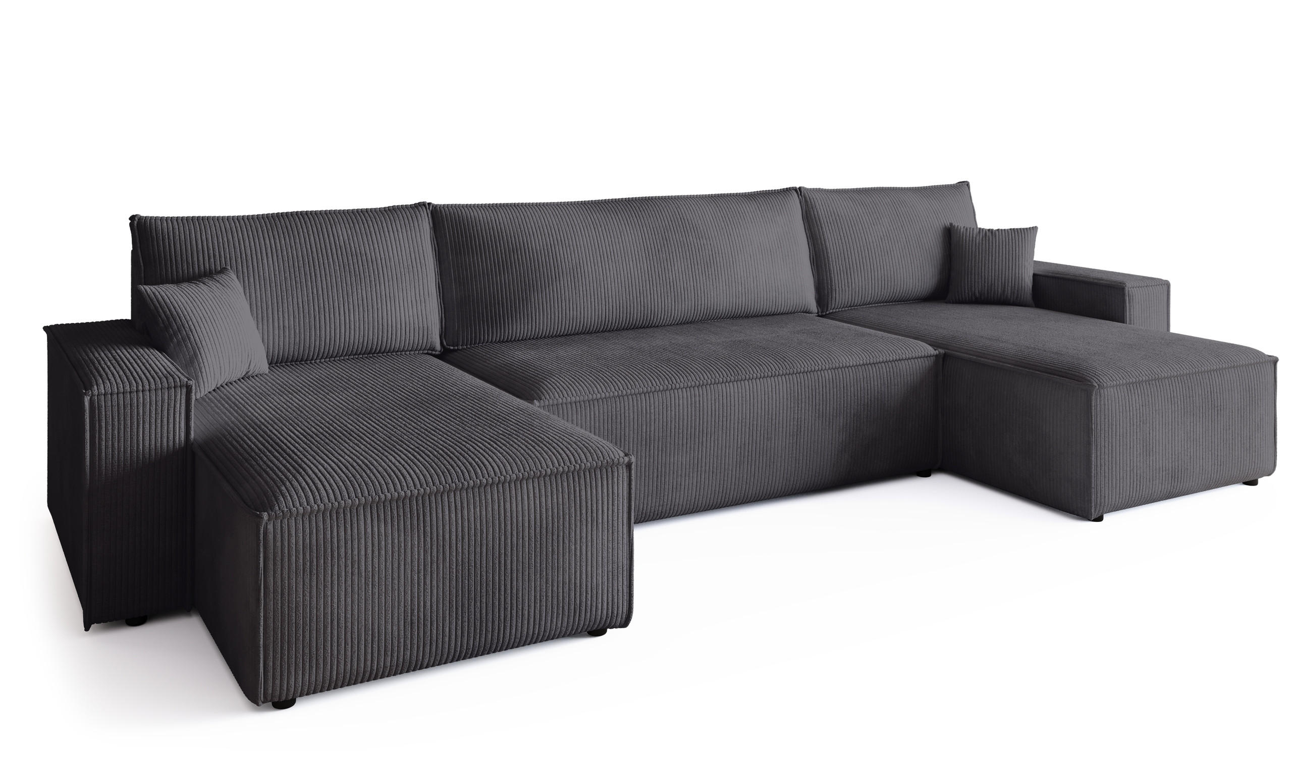 WOHNLANDSCHAFT ADI U mit Schlaffunktion Cordstoff Grau - Grau, Textil (312/85/143cm) - Bromarkt