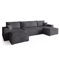 WOHNLANDSCHAFT ADI U mit Schlaffunktion Cordstoff Grau - Grau, Textil (312/85/143cm) - Bromarkt