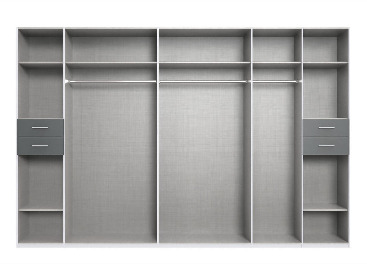 DREHTÜRENSCHRANK Kleiderschrank 313 cm mit Schubkästen & Passepartout & 3 Spiegeltüren, Sand Grau mit Absetzungen in Grafit, Griffe schwarz / 22585 - Sandfarben/Graphitfarben, Holzwerkstoff/Kunststoff (313/210/58cm) - luma-home