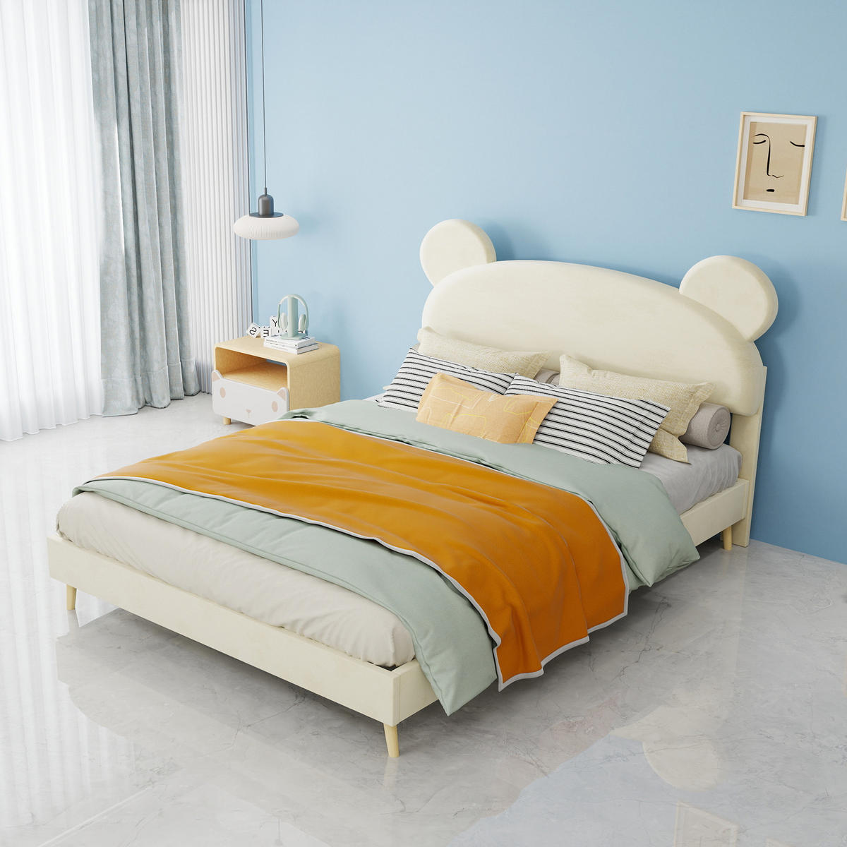 KINDERBETT 140/200 cm DE-35497 mit Bärenohr-Kopfteil Beige - Beige, Metall (140/200cm) - ComfortXL