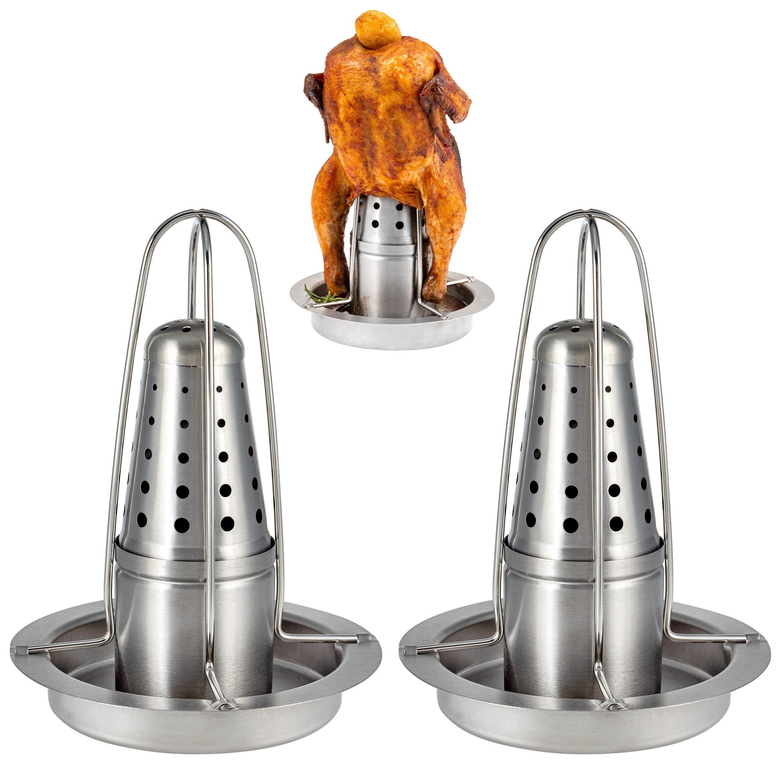 HÄHNCHENGRILLER 2er-Set, silber, Edelstahl - Edelstahlfarben, Metall (18/23/18cm) - bremermann