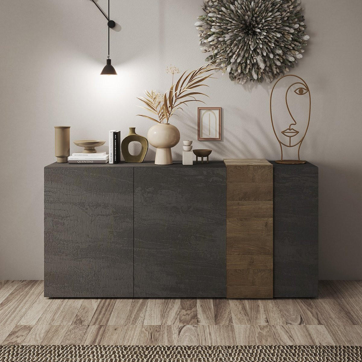 SIDEBOARD 3 Türen Pluton - L181 cm - Nussbaumfarben, Holzwerkstoff (44/84/181cm) - Calicosy