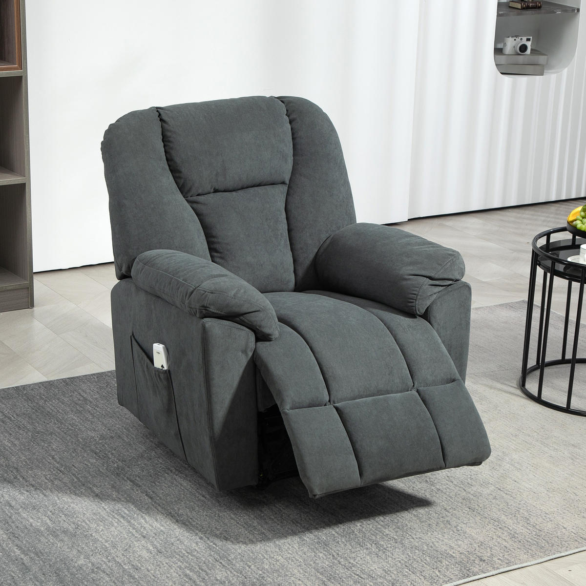 ELEKTRISCH Relaxsessel Fernsehsessel mit Liegefunktion Wärmefunktion Fußteil - Dunkelgrau, Textil (88/101/97cm) - HOMCOM