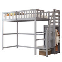 KINDERBETT aus Holz 90x200 cm in Grau mit Treppe & Kleiderschrank - Grau, Holz (90/200cm) - Modfu