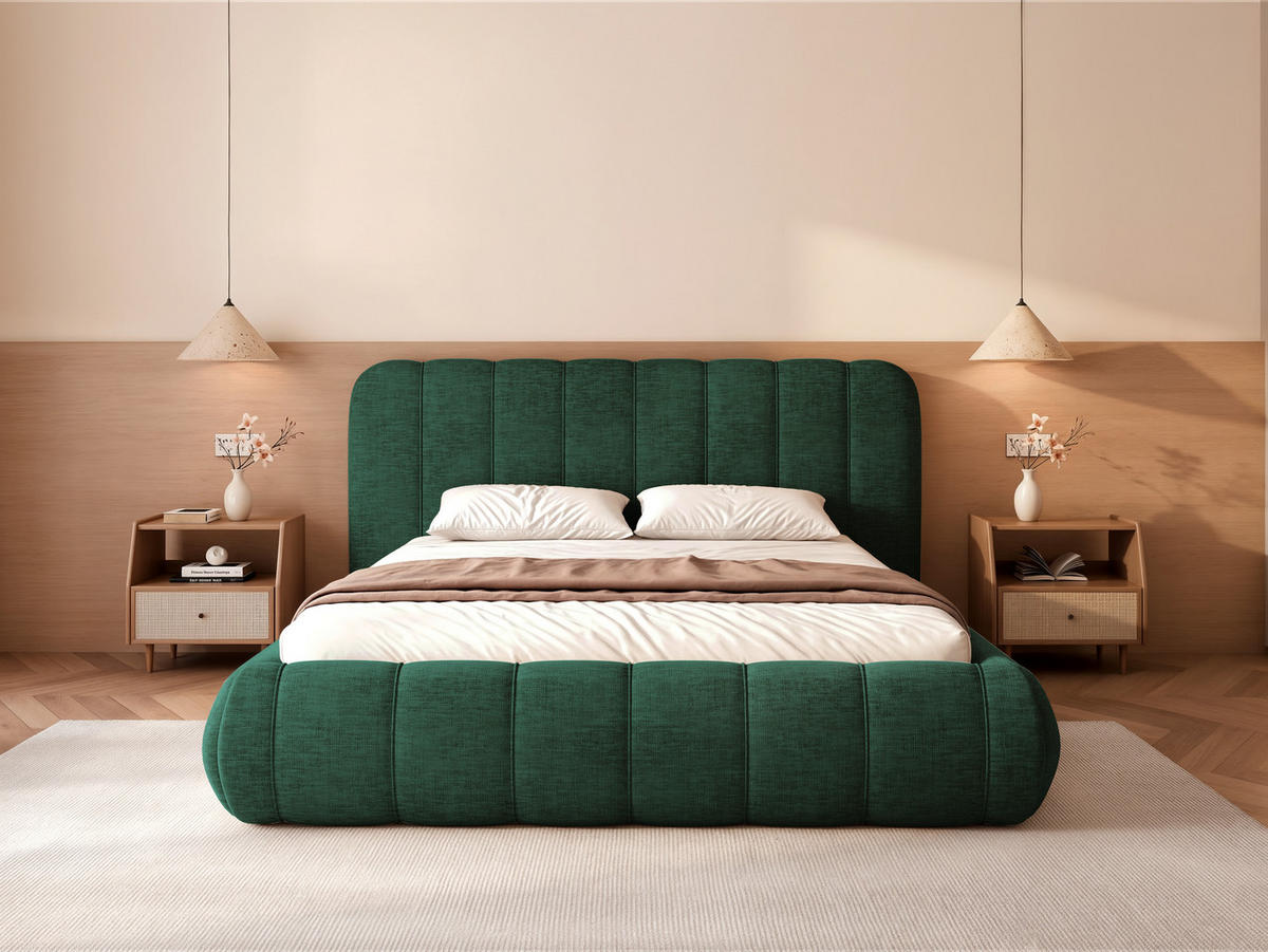 POLSTERBETT Gallo 160x200 cm Smaragdgrün Chenille – (Doppelbett mit Bettkasten, Lattenrost, voluminöses Kopfteil) - Smaragdgrün, Holz/Holzwerkstoff (160/200cm) - Ravio