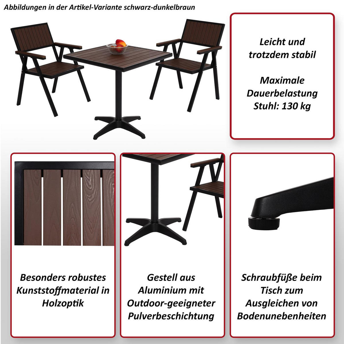 GARTENSTUHL+GARTENTISCH Schwarz, Dunkelbraun - Dunkelbraun/Schwarz, Kunststoff - MCW
