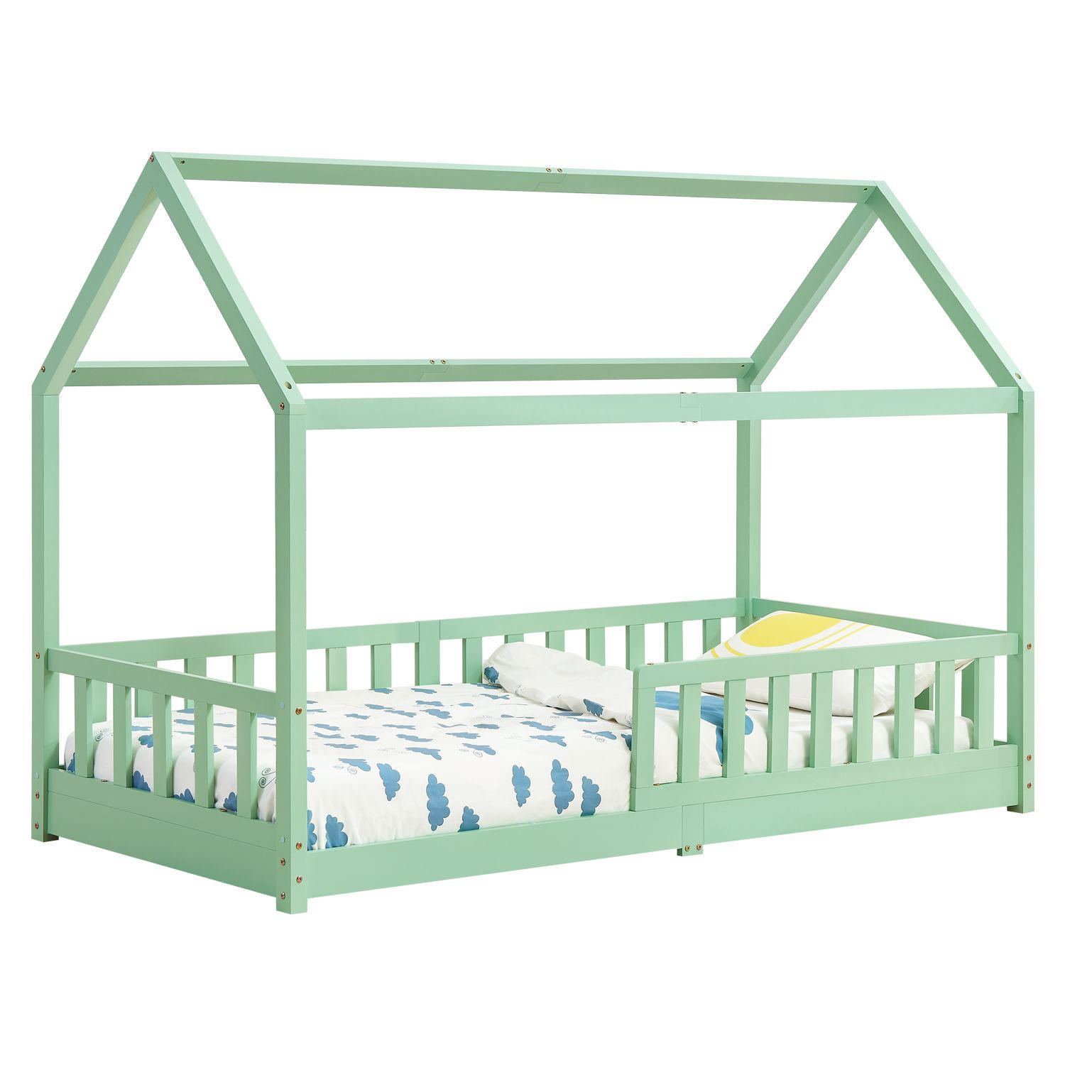 KINDERBETT Marli mit Matratze mint 90x200 cm - Mintgrün, Holz (90/200cm) - Juskys