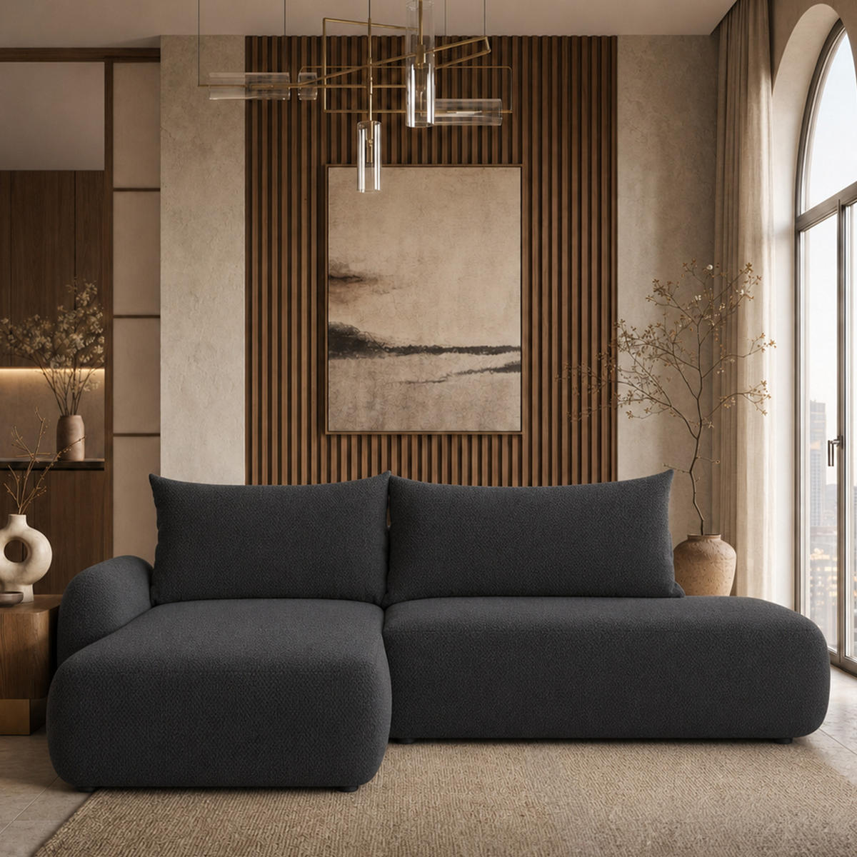 ECKSOFA Munduk I mit Schlaffunktion, Anthrazit - Dunkelgrau, Textil (302/184cm) - Fedve