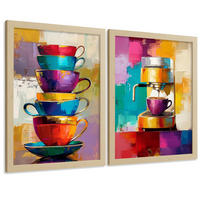 POSTER 2er Set Küchen-Wandbilder Kaffeetassen und Espressomaschine Pop Art Bunt Esszimmer Wanddeko Rahmenlos A4 - Beige, Papier (29.7/1/21cm) - Nacnic