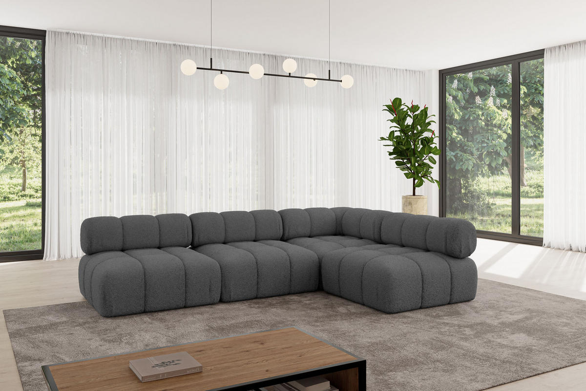 ECKSOFA modulares Sofa Samaro-L2 - 285x190x70 cm Grau Bouclé - Grau, Holzwerkstoff/Textil (285/190cm) - ALTDECOR