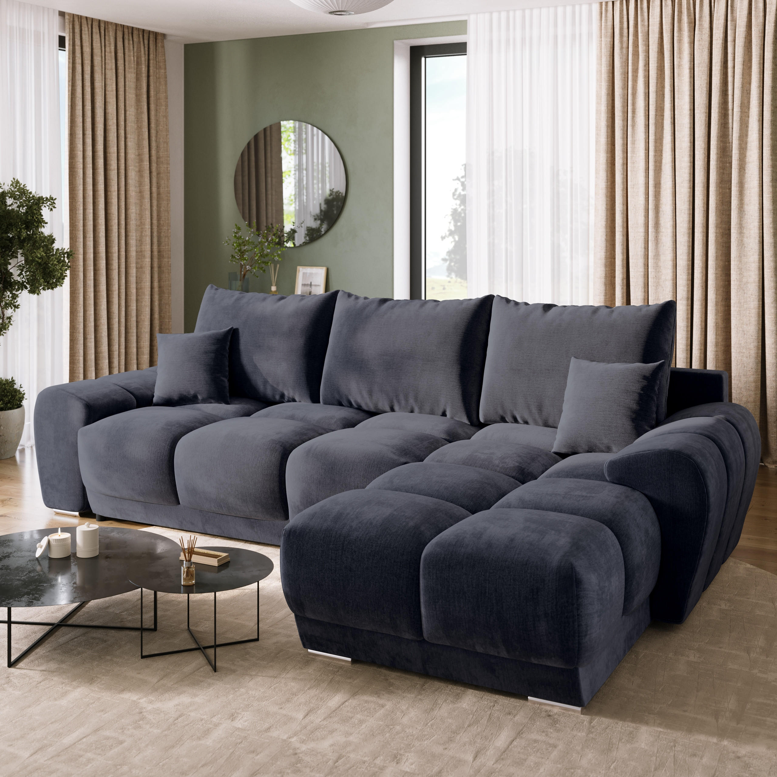 ECKSOFA Nubes mit Schlaffunktion Graphit Plüsch - Silberfarben/Graphitfarben, Kunststoff/Textil (290/180cm) - Bromarkt