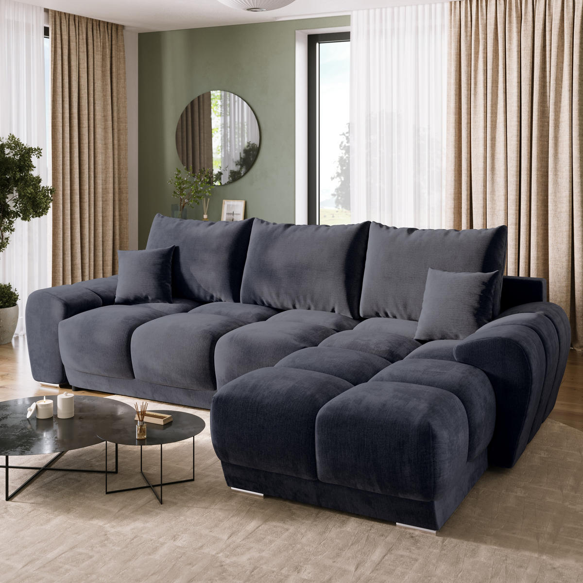 ECKSOFA Nubes mit Schlaffunktion Graphit Plüsch - Silberfarben/Graphitfarben, Kunststoff/Textil (290/180cm) - Bromarkt