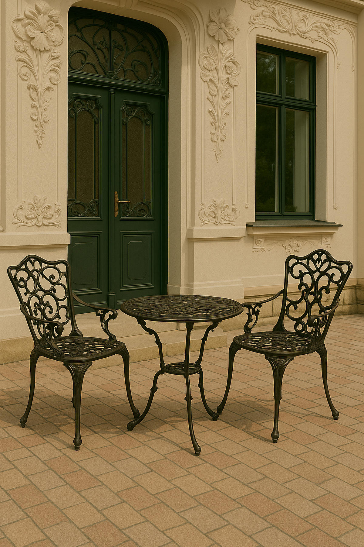 BISTROSET Boulder - Jugendstil - Gartenmöbel Set 3-teilig, Sitzgruppe Aluguss antik grau - Grau, Metall - TPFGarden