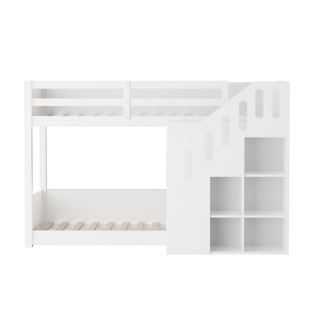 ETAGENBETT 2x 90/200 cm in Weiß mit Stauraumtreppe und Geländer - Weiß, Holz (90/200cm) - BEAOK