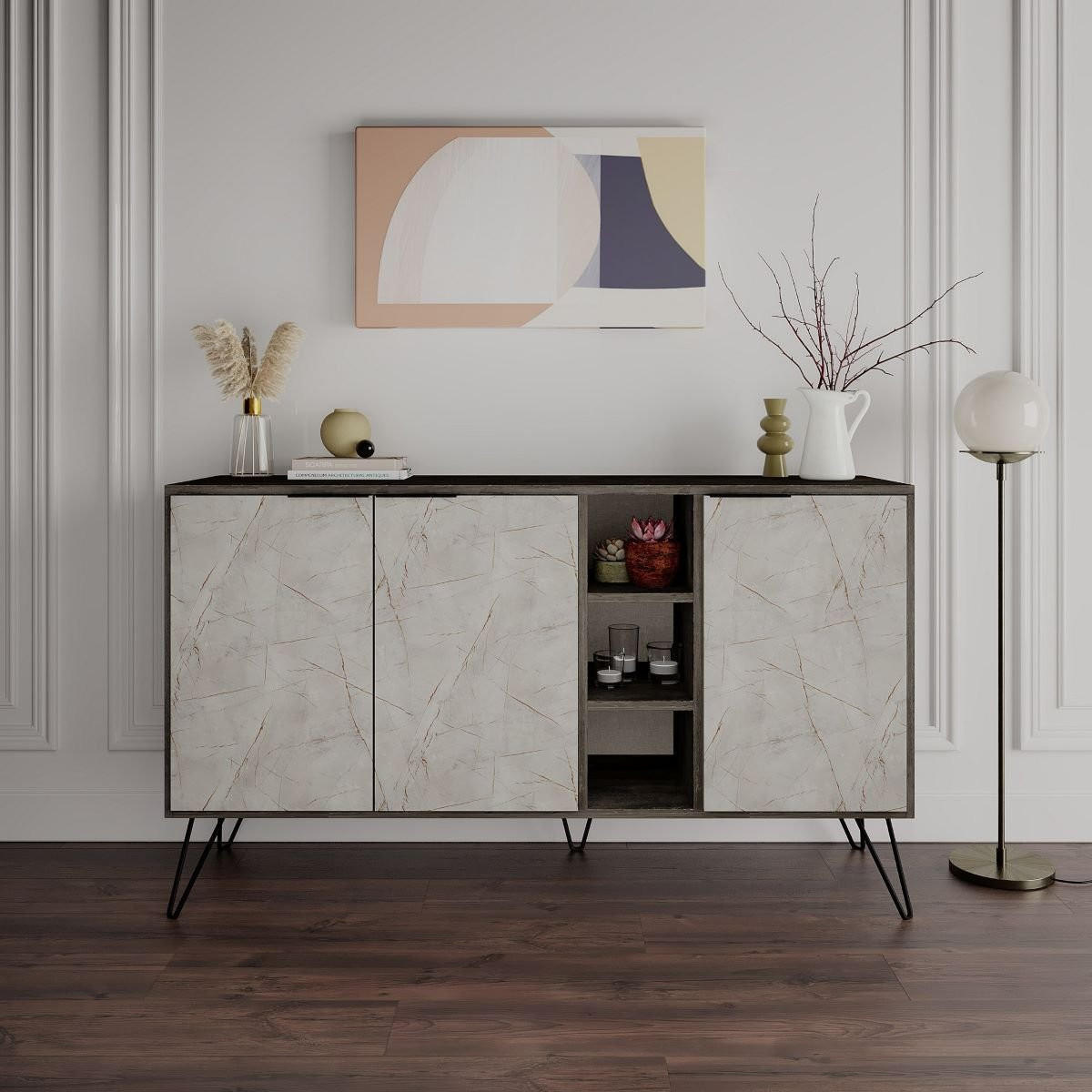 SIDEBOARD 3 Nischen und 3 Türen L142 cm - Clara - Wildeiche, Holzwerkstoff (35.6/83/142cm) - Calicosy